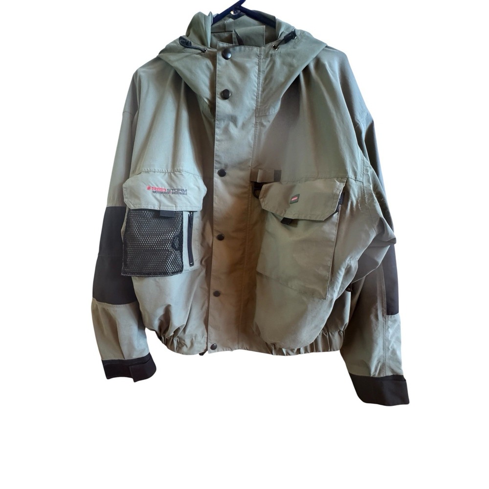 Vintage Large Redington Taupe Black Men's Fly-Fishing Wading Waterproof Jacket